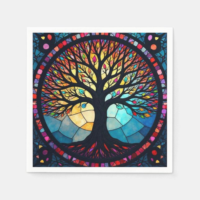 Stained Glass Art, Tree of Life Stained Glass  Napkins (Front)