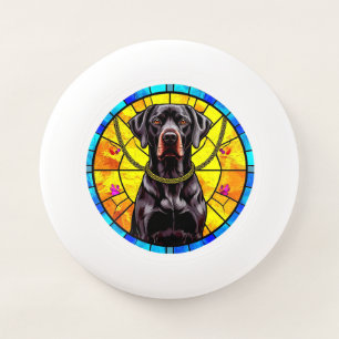 Stained Glass Artwork Featuring a Black Dog Wham-O Frisbee