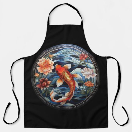 Stained Glass Asian Style Koi Fish and Camellias Apron