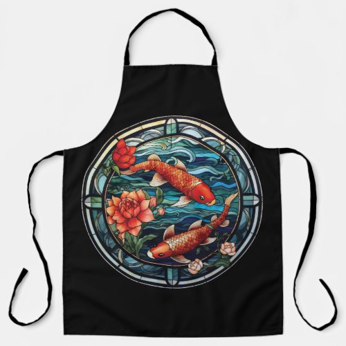 Stained Glass Asian Style Koi Fish and Camellias Apron