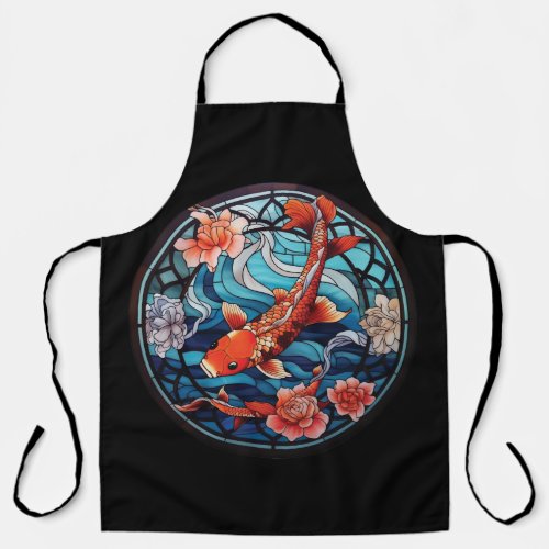 Stained Glass Asian Style Koi Fish and Camellias Apron