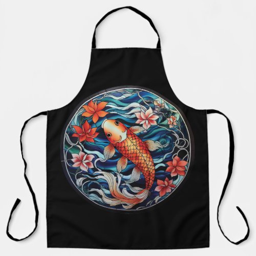 Stained Glass Asian Style Koi Fish and Camellias Apron