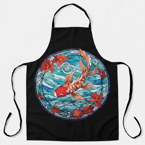 Stained Glass Asian Style Koi Fish and Camellias Apron