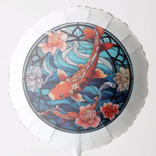 Stained Glass Asian Style Koi Fish and Camellias Balloon