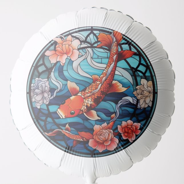 Stained Glass Asian Style Koi Fish and Camellias Balloon (Front)