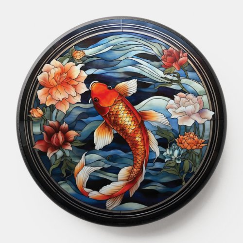 Stained Glass Asian Style Koi Fish and Camellias PopSocket