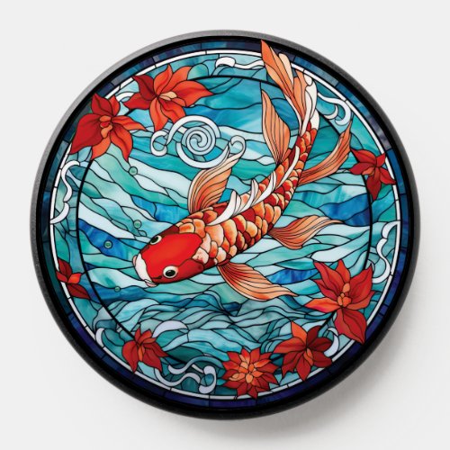 Stained Glass Asian Style Koi Fish and Camellias PopSocket