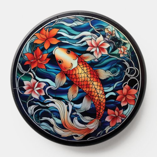 Stained Glass Asian Style Koi Fish and Camellias PopSocket