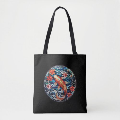 Stained Glass Asian Style Koi Fish and Camellias Tote Bag