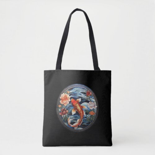 Stained Glass Asian Style Koi Fish and Camellias Tote Bag