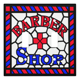 Stained Glass Barbershop SIgn Double Light Switch Cover