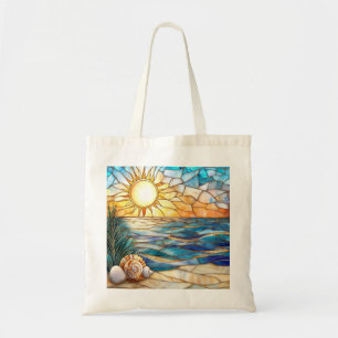 Stained Glass Beach Sunset Tote Bag