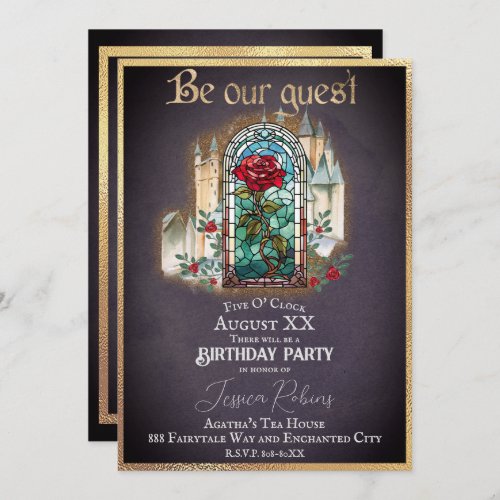 Stained Glass Beauty  the Beast Gothic Castle  Invitation