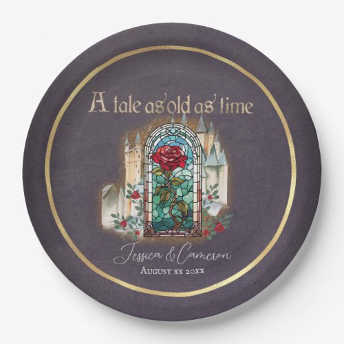 Stained Glass Beauty  the Beast Gothic Castle Paper Plates