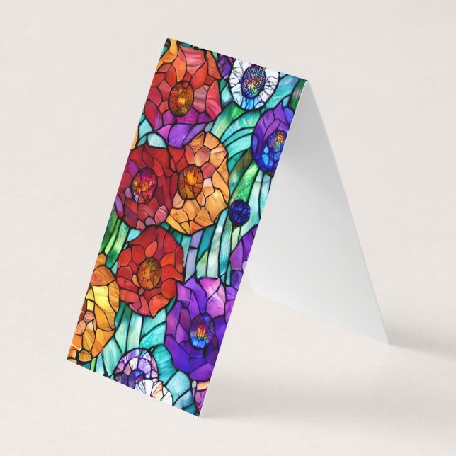 Stained Glass Big Flowers Pattern Business Card (Front)