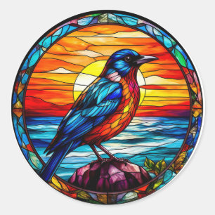 🪟 Stained Glass Bird Colorful Mosaic Nature Art Classic Round Sticker