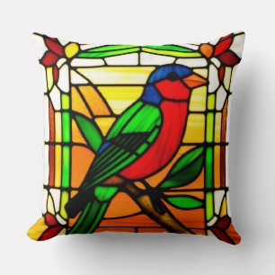 🌸 Stained Glass Bird Nature Gift Idea 🐦 Throw Pillow
