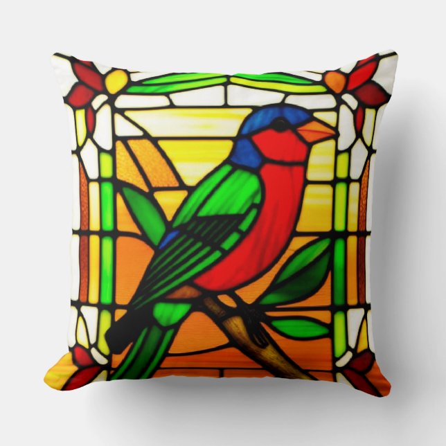 🌸 Stained Glass Bird Nature Gift Idea 🐦 Throw Pillow (Front)