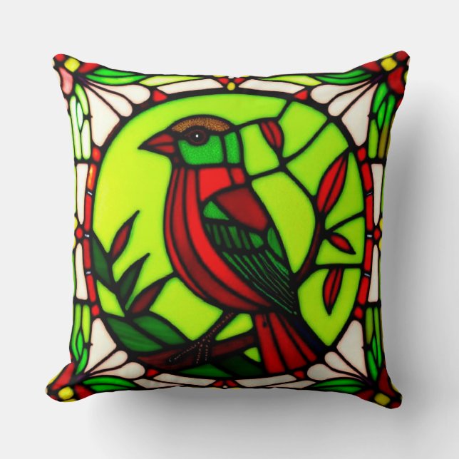 🐦 Stained Glass Bird Pillow Living Room Decor 🌿✨ (Front)