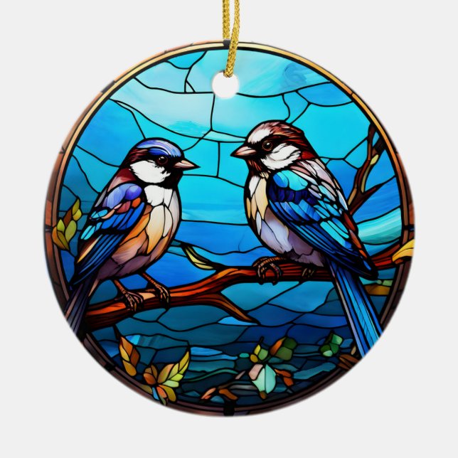Stained Glass Birds Ceramic Ornament (Front)