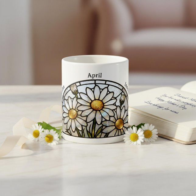 Stained Glass Birth Flower April Daisy Name Coffee Mug (Creator Uploaded)