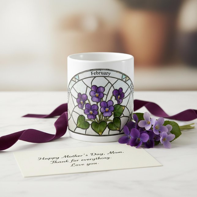 Stained Glass Birth Flower February Violet Name Coffee Mug (Creator Uploaded)