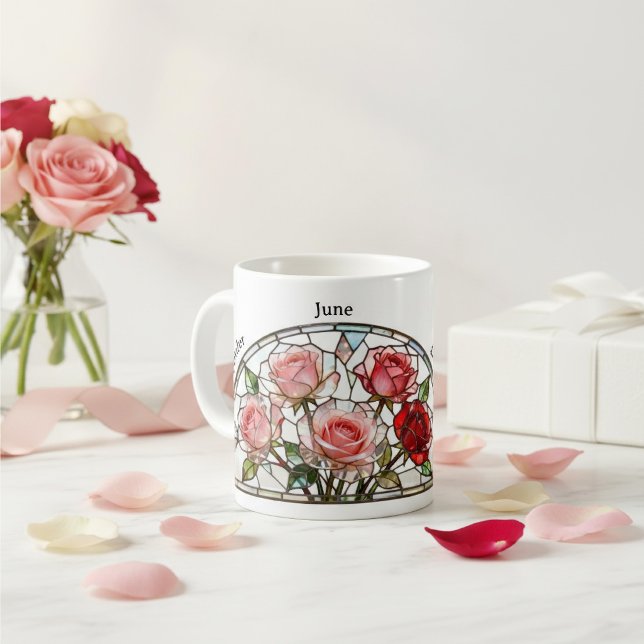 Stained Glass Birth Flower June Rose Personalized Coffee Mug (Creator Uploaded)