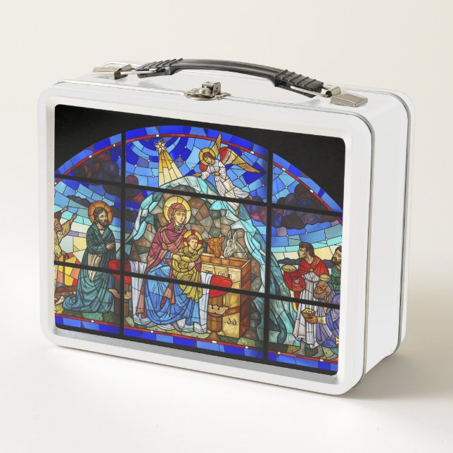 Stained glass Birth of Christ Metal Lunch Box (Front)