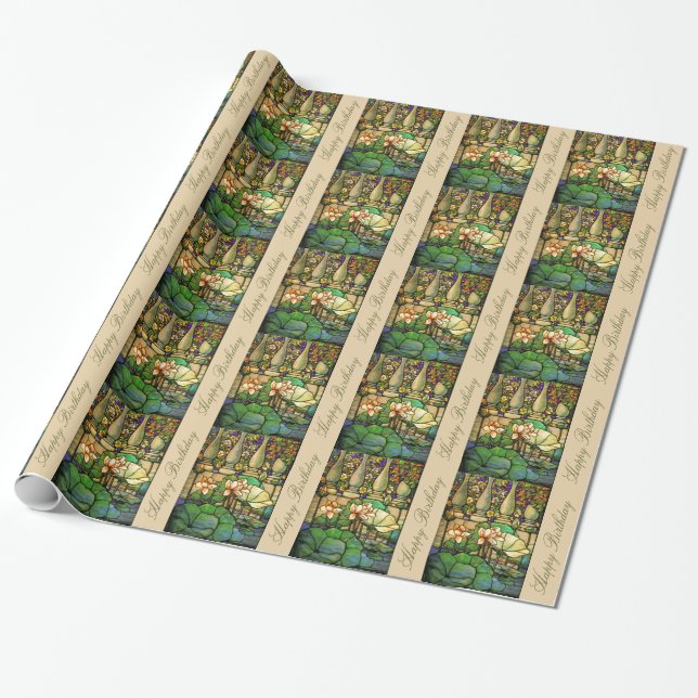 Stained Glass Birthday Wrapping Paper (Unrolled)