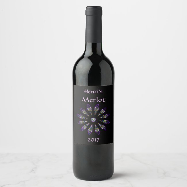 Stained Glass Black and Purple Mandala Wine Label