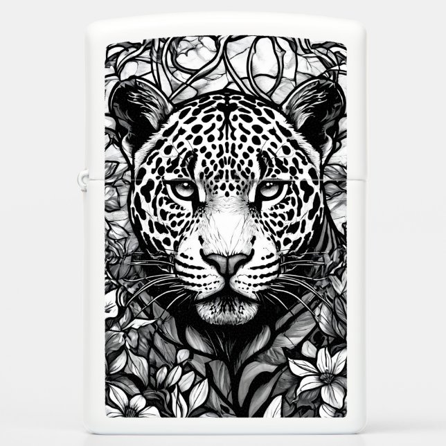 Stained glass Black and white leopard Zippo Lighter (Front)