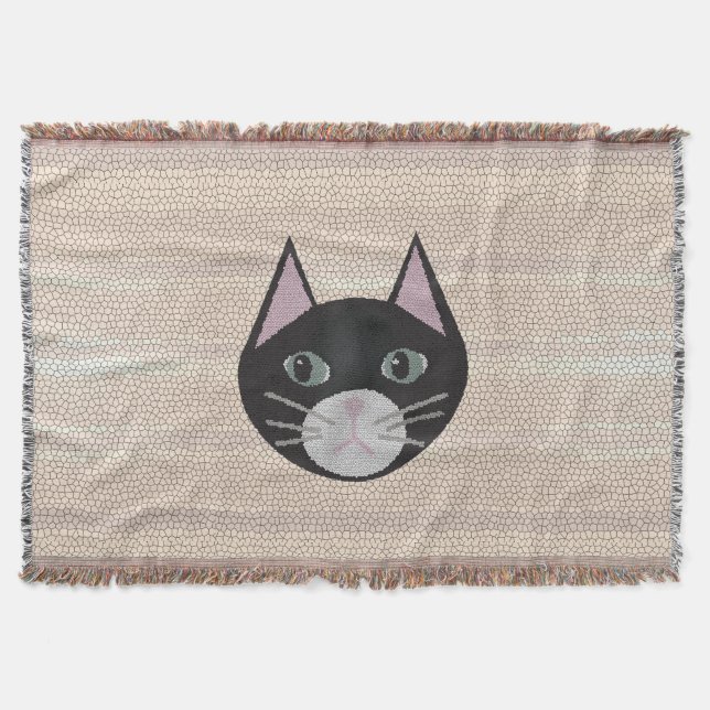Stained Glass Black Cat, Beige Throw Blanket (Front)