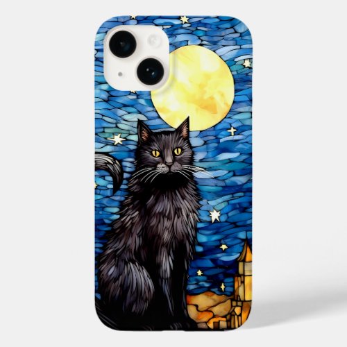 Stained Glass Black Cat Starry Night Case_Mate iPhone 14 Case