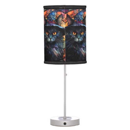 Stained Glass Black Cat Table Lamp (Back)