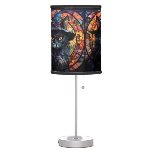 Stained Glass Black Cat Table Lamp (Left)