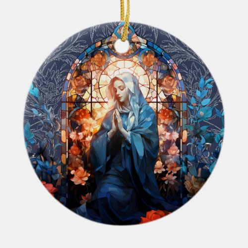 Stained Glass Blessed Virgin Mary Ceramic Ornament