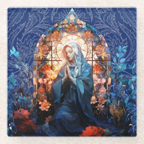 Stained Glass Blessed Virgin Mary Glass Coaster