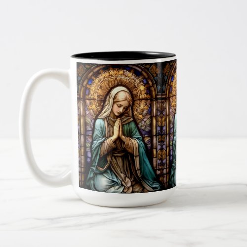 Stained Glass Blessed Virgin Mary Two_Tone Coffee Mug