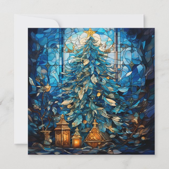 Stained Glass Blue Christmas Card (Front)