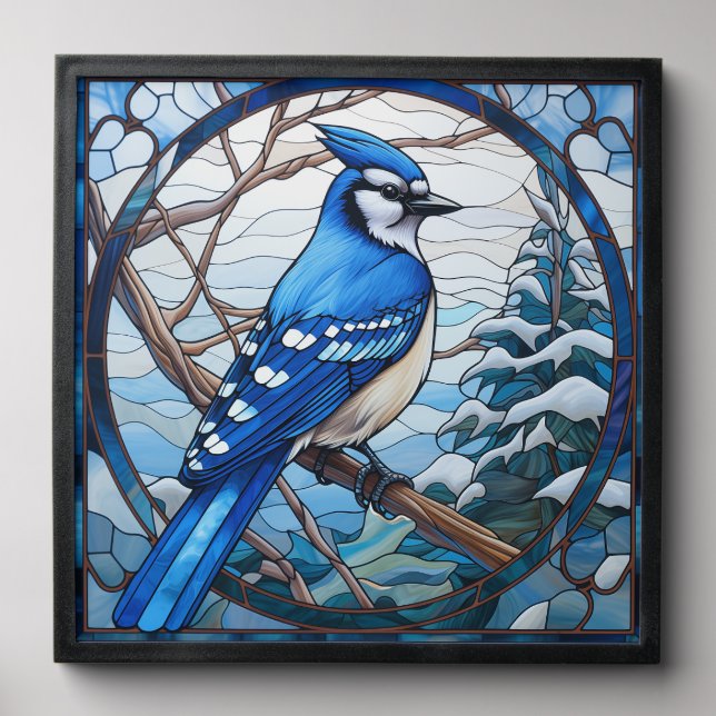 Stained Glass Blue Jay Peel And Stick Photo Tile (Front Set)