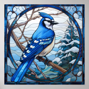 Stained Glass Blue Jay Poster