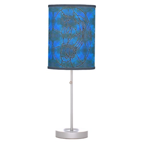 Stained Glass Blue Paint Horse Table Lamp
