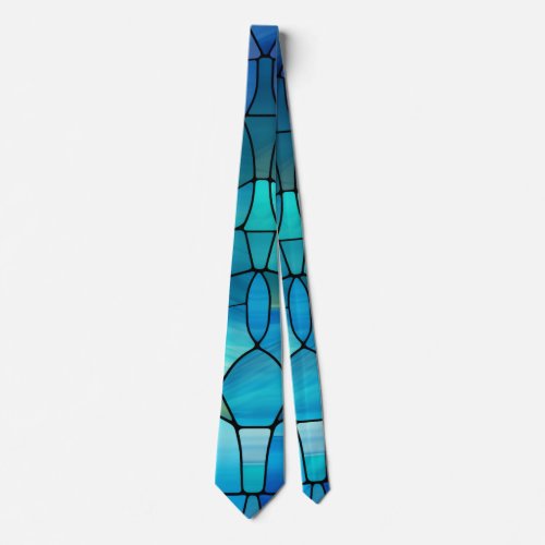 Stained Glass blue Pattern Vivid Colors Flashy Neck Tie