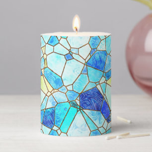 Stained Glass Blue Pillar Candle