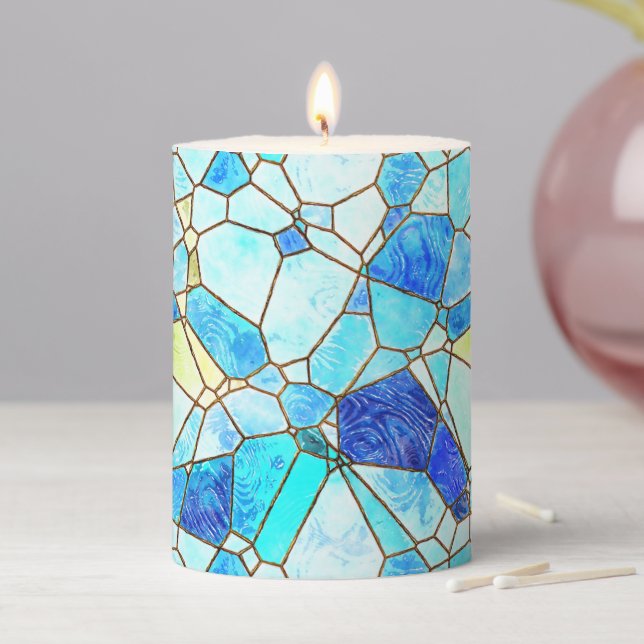 Stained Glass Blue  Pillar Candle (In Situ)
