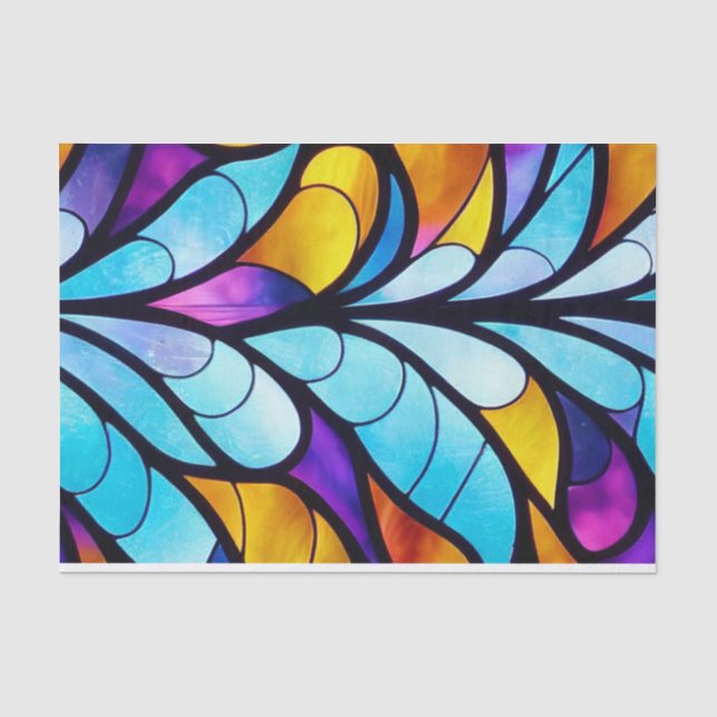 Stained Glass Blue, Purple and Yellow Decoupage Tissue Paper (Front)