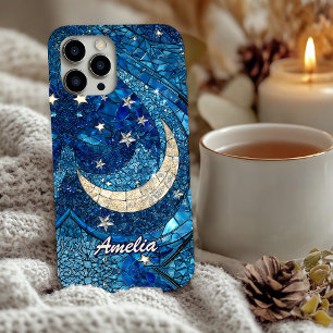 Stained glass blue silver moon iPhone 16 case