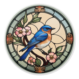 Stained Glass Bluebird Ceramic Knob