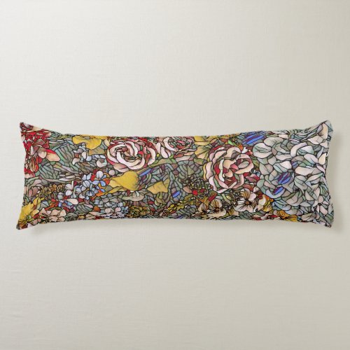 Stained Glass Botanical Floral Body Pillow