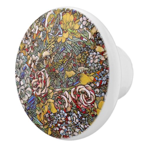 Stained Glass Botanical Floral Ceramic Knob